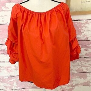 VELVET HEART Women’s Orange Off Shoulder Top Ruffle Sleeves size Large